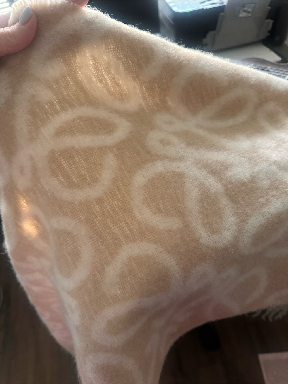 Beige & Cream Signature Logo Fringe Scarf Wrap - Picture 2 of 12